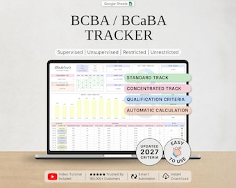 BCBA Fieldwork Tracker Spreadsheet bcba Fieldwork Hours Log BCaBA Supervision Concentrated Template 2027 Criteria BACB ABA Google Sheets