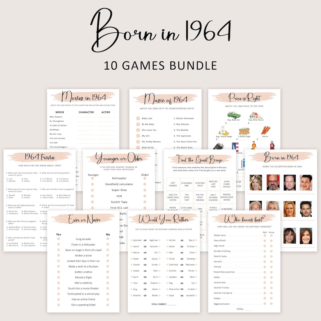 60th Birthday Games Bundle 60th Birthday Party Games 1964 Trivia Born ...