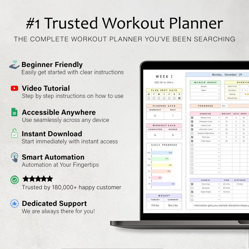 Workout Planner Weight Loss Tracker Gym Planner Fitness Plan Health Tracker Spreadsheet Exercise Tracker Weightloss Template Google Sheets image 10