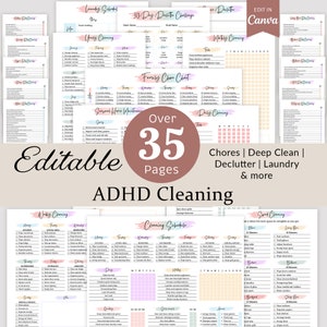 ADHD Cleaning Planner Bundel Dagelijks Wekelijks Maandelijks Schoonmaakchecklist Dieptereiniging Huisschema Declutter Challenge Chart Familie BEWERKBAAR