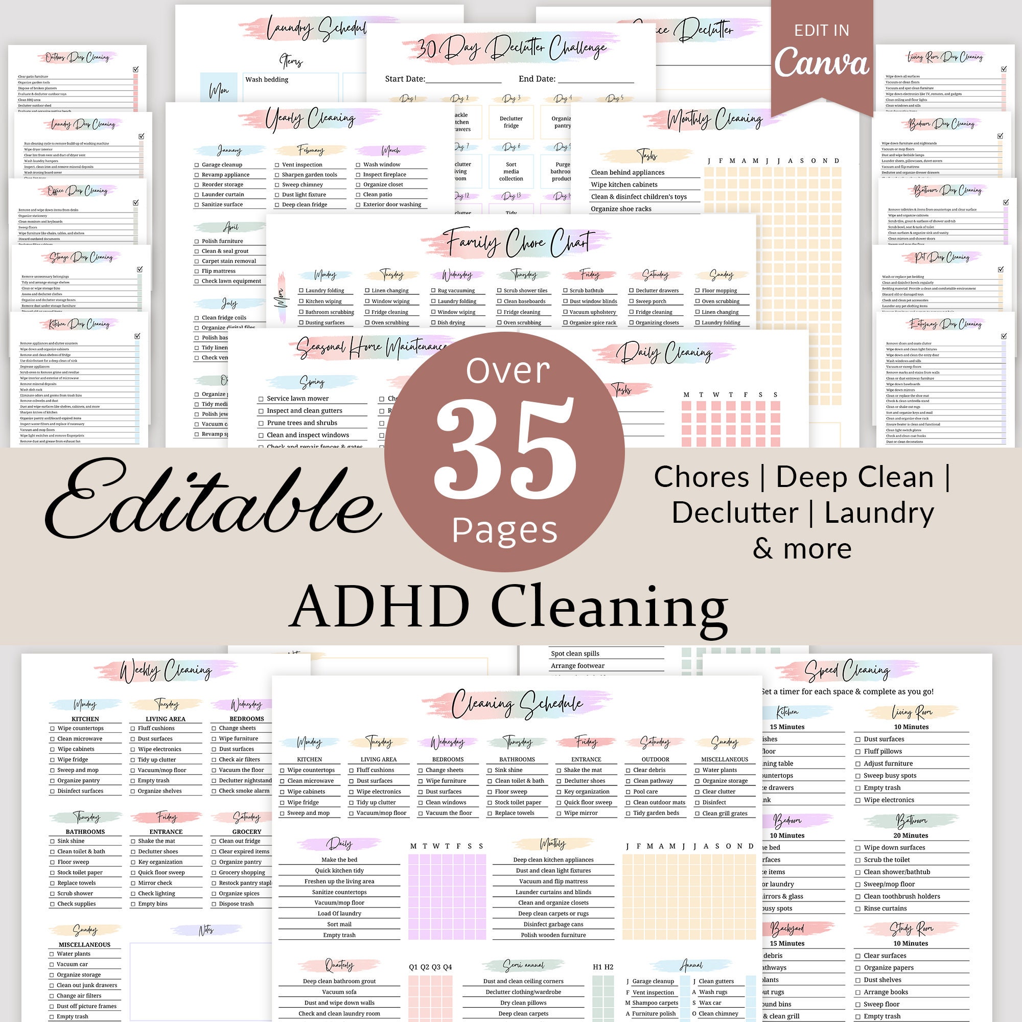 Cleaning Planner Bundle Daily Weekly Monthly Cleaning Checklist Deep ...