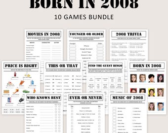Lot de jeux pour 18 ans Jeux de fête pour 18 ans 2008 Anecdotes Né en 2008 18 ans Hommes Femmes Lui Son Quiz Imprimable numérique instantanée