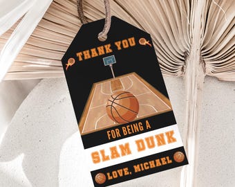 Basketball Thank You Tags Sports Party Favors Boy Favor Tags Teen Thank You Label Gift Tag Basketball Birthday Tags Loot Bag EDITABLE B09