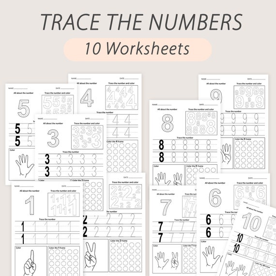 Numbers Tracing Worksheets Number Writing Counting Practice Education Worksheets Kindergarten Tracing Preschool Toddler Worksheets PRINTABLE