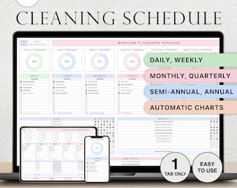 Cleaning Schedule Cleaning Checklist Cleaning Planner Spreadsheet Weekly House Chores Daily Household Template Monthly Yearly Google Sheets
