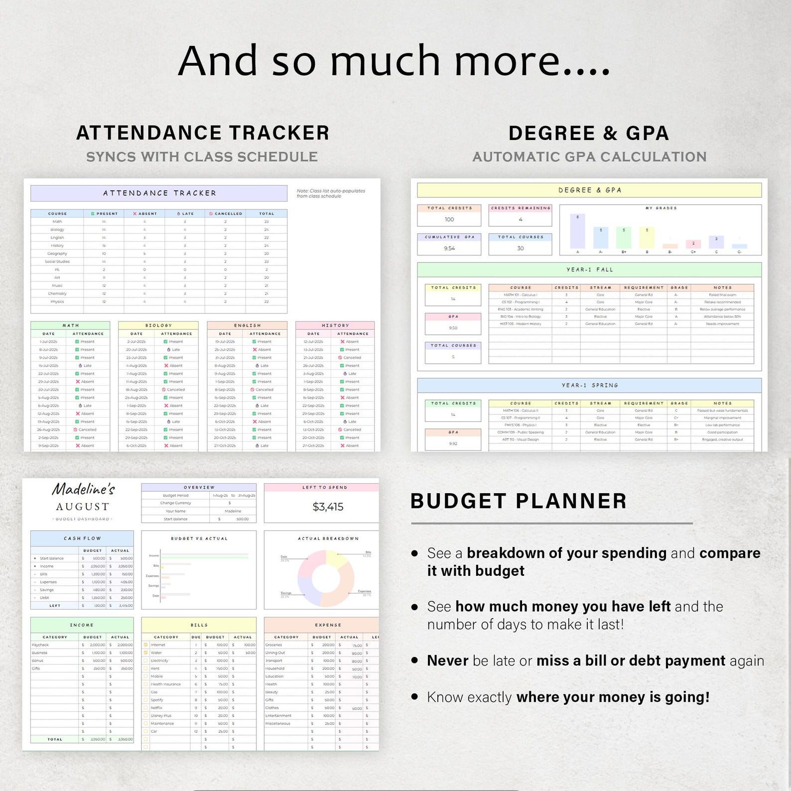 Student Planner Assignment Tracker Academic Study Planner Spreadsheet ...