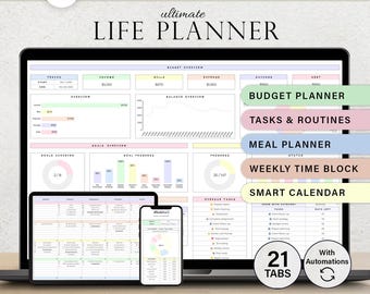 Planificateur de vie, feuille de calcul, modèle de suivi du budget, tâche à accomplir, habitude, objectif de productivité, agenda quotidien, calendrier numérique, feuilles Google