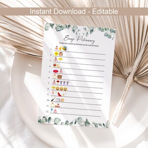 Emoji Pictionary Bridal Shower Game Wedding Shower Emoji Game Bridal Emoji Phrases Game Bridal Party Game Emoji Picture Game EDITABLE