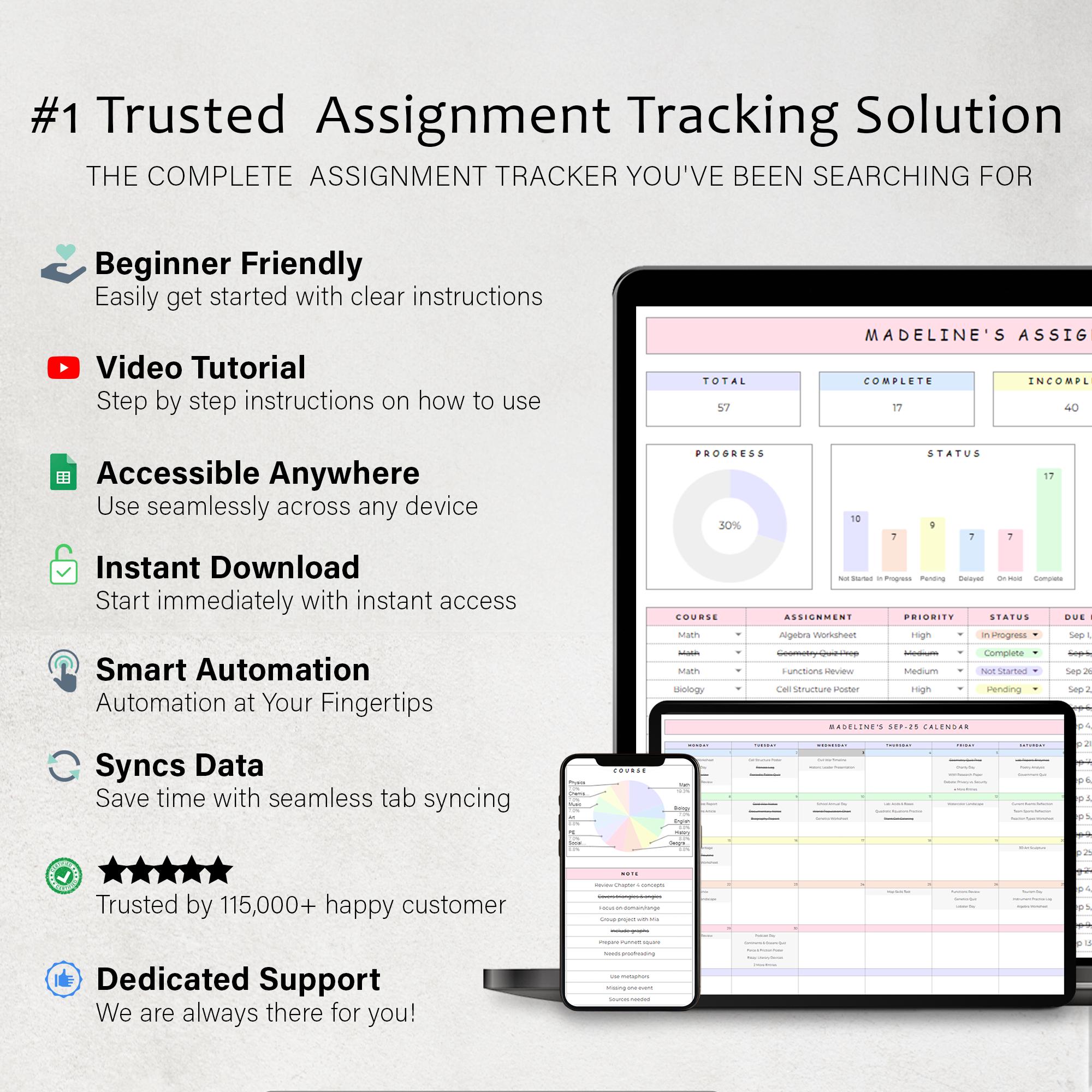 Basic Assignment Tracker Spreadsheet Assignment Tracker Spreadsheet Student Planner Template Academic Study ...