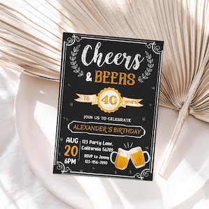 Invito di compleanno per il 40° compleanno con brindisi e birre, lavagna, invito per 40 anni, festa della birra per quaranta uomini, maschi adulti, QUALSIASI ETÀ, MODIFICABILE, digitale istantaneo
