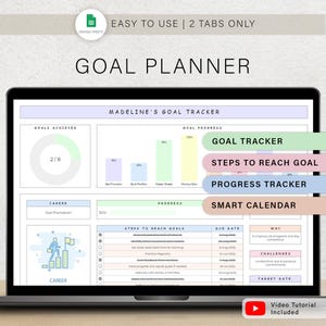 Doelplanner Doelentracker-spreadsheet Doelen instellen Sjabloon Jaarlijks Maandelijks doelen Nieuwjaarsresolutie Tracker Productiviteit Google Spreadsheets