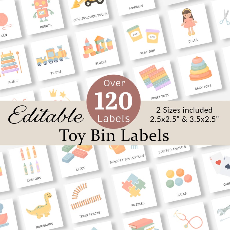 Toy Bin Storage Labels Playroom Organization Toy Trofast Kids Visual Pictures Montessori Homeschool Pre-k Classroom Box Organizer EDITABLE image 1