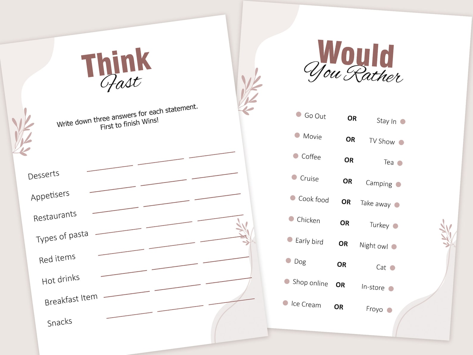 Dinner Party Games Dinner Table Party Games for Adults Etsy