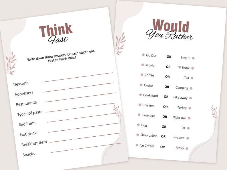 Dinner Party Games Dinner Table Party Games for Adults - Etsy