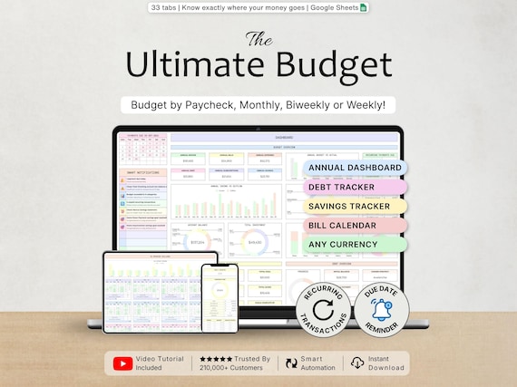 Annual Budget Planner Ultimate Budget Tracker Budget Template Monthly Budget by Paycheck Biweekly Financial Planner Bill Tracker Debt Payoff