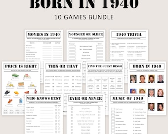 86th Birthday Games Bundle 86th Birthday Party Games 1940 Trivia Born in 1940 86 Year Old Men Women Him Her Quiz PRINTABLE Instant Digital