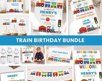 Train anniversaire Invitation Bundle Train décorations Chugga Chugga Two Two Party Decor 2e anniversaire inviter Train thème signe garçon MODIFIABLE T04