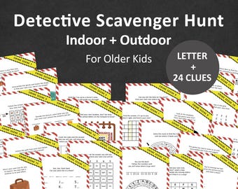 Caccia al tesoro investigativa per bambini più grandi, caccia al tesoro per compleanni di spie, caccia alla polizia al chiuso e all'aperto, indizi, stanza di fuga, puzzle top secret STAMPABILE