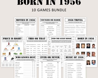 Pacchetto di giochi per il 70° compleanno Gioco per la festa del 70° compleanno 1956 Trivia Nato nel 1956 70 anni Uomini Donne Lui Lei Quiz Stampabile Digitale Istantaneo