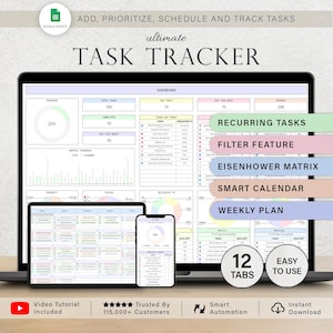 Task Tracker To Do List Template Daily Tasks Spreadsheet Recurring Tasks Productivity Planner To-Do List Project Management Google Sheets