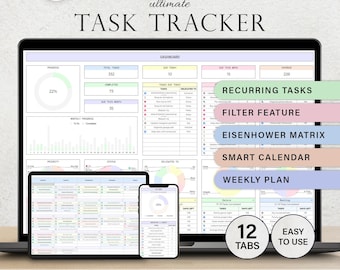 Task Tracker To Do List Template Daily Tasks Spreadsheet Recurring Tasks Productivity Planner To-Do List Project Management Google Sheets
