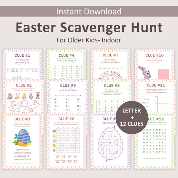 Easter Hunt Clues for Older Kids Easter Egg Hunt Scavenger Hunt Teens Easter Bunny Treasure Hunt Indoor Easter Basket Escape Room PRINTABLE