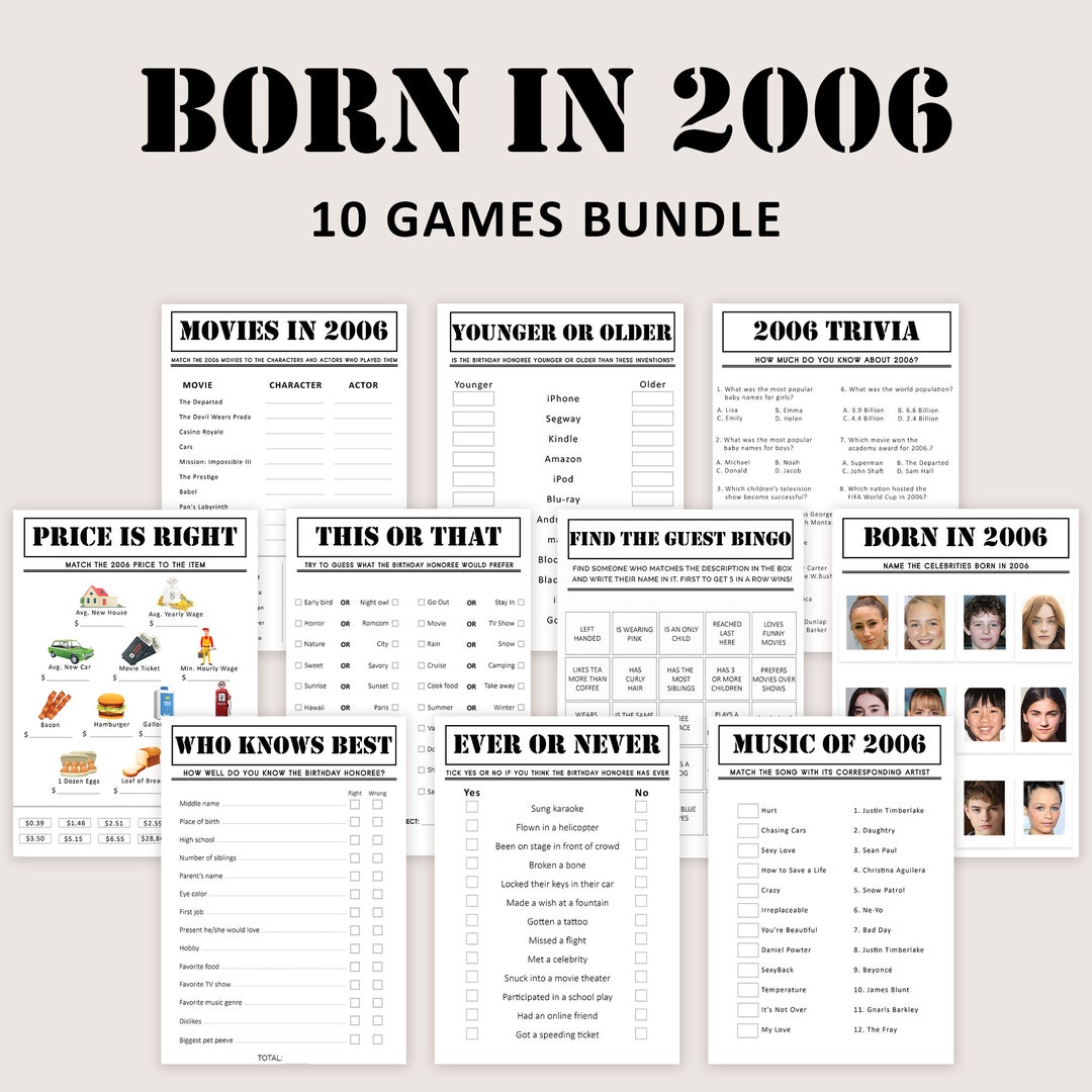 18th Birthday Games Bundle 18th Birthday Party Games 2006 Etsy