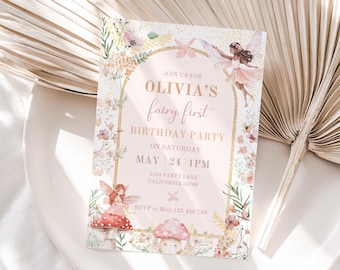 Fairy First Birthday Invitation My Fairy First Invitation Fairy 1st Birthday Invitation Fairy Party Invite Enchanted Forest EDITABLE F01