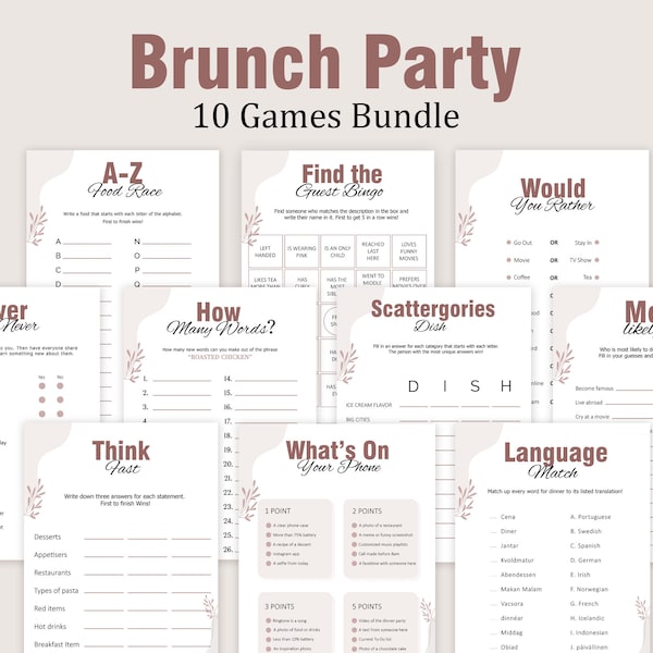 Brunch Party Games Adults Brunch Games Icebreaker Table Games Luncheon Office Lunch Game Ladies Large Small Group Family Activity PRINTABLE