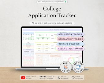 College Application Tracker Spreadsheet College Planning Comparison Template College Scholarship Deadline University Admission Google Sheets