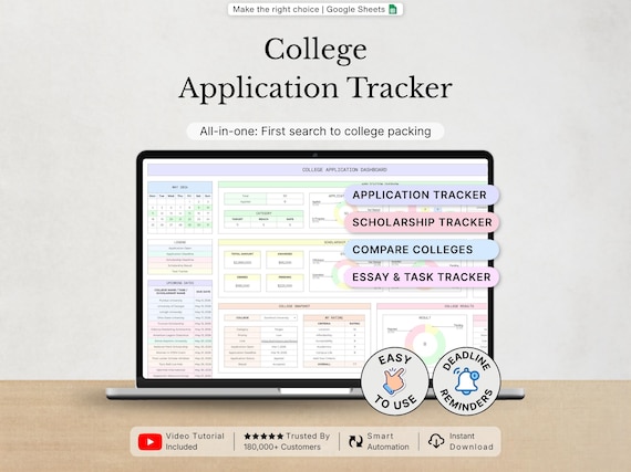 College Application Tracker Spreadsheet College Planning Comparison Template College Scholarship Deadline University Admission Google Sheets