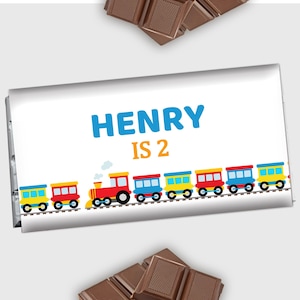 Etiqueta de chocolate para tren Chugga Chugga Two Two, envoltorio de barra de chocolate Choo Choo Im Two, cubierta de fiesta de cumpleaños para niño, 1,55 oz, EDITABLE