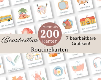 Bearbeitbare Tagesablauf-Karten Kleinkind-Routine-Diagramm Täglicher Rhythmus Visueller Zeitplan für Kinder Chore-Diagramm Checkliste Vorschule Montessori Deutsch