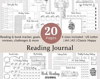 Book Reading Journal Reading Planner Bundle Book Tracker Reading Challenge Book Reading Log Book Review Monthly Yearly PRINTABLE Digital