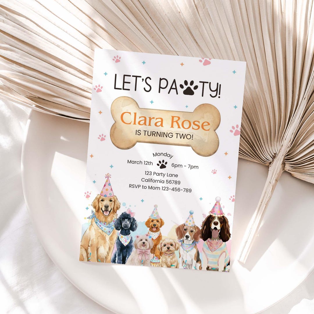 Let's Pawty Birthday Invitation Dog Invitation Puppy Invite Lets Paw-ty ...