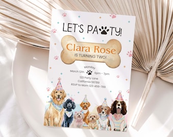 Let's Pawty Birthday Invitation Dog Invitation Puppy Invite Lets Paw-ty Birthday Party Invitation Theme Dog Lover Invitation EDITABLE D06