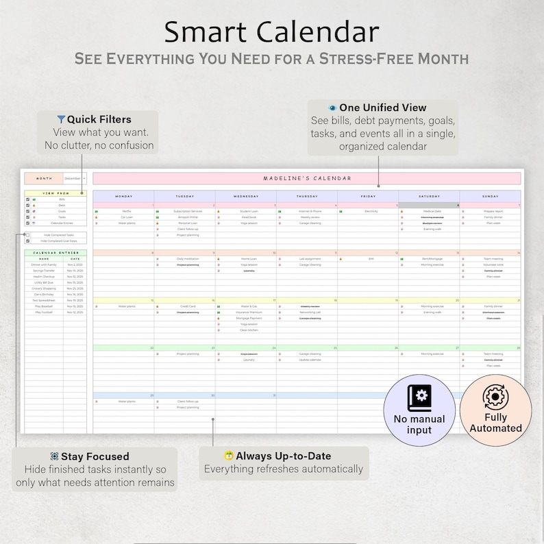 Life Planner Spreadsheet Budget Tracker Template Task To Do List Habit Productivity Goal Daily Planner Digital Calendar Google Sheets image 4