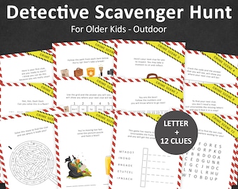 Detective Scavenger Hunt for Older Kids Spy Birthday Treasure Hunt Outdoor Teens Police Hunt Clue Escape Room Top Secret Puzzle PRINTABLE