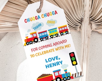 Train Thank You Tags Choo Choo Party Favors Chugga Two Two Favor Tags 2nd Birthday Tags Boy Gift Label Favor Bag Loot Bag Tags EDITABLE T04