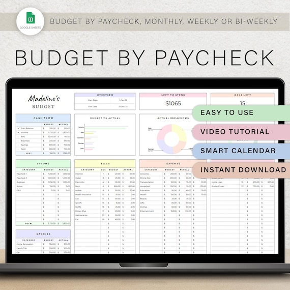 Budget By Paycheck Budget Spreadsheet Financial Planner Template Google Sheets Monthly Tracker Weekly Biweekly Bill Expenses Savings Debt