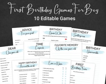 First Birthday Games Boy 1st Birthday Games Bundle Baby 1st Birthday Party Trivia One Year Old Birthday Games Activities EDITABLE Instant