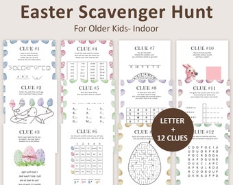 Ostereiersuche Hinweise Ostern Schnitzeljagd für Teens Osterhase Escape Room ältere Kinder Ostern Korb Indoor Schatzsuche Spiel PRINTABLE