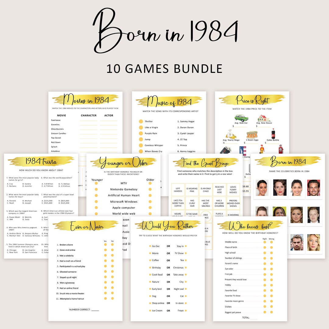 40th Birthday Games Bundle 40th Birthday Party Games 1984 Etsy