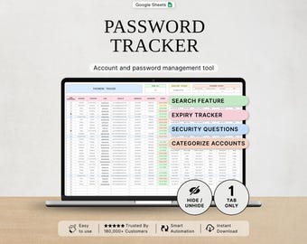 Password Tracker Login Tracker Google Sheets Spreadsheet Digital Account Manager Log Password Keeper Password Organizer Password List Log