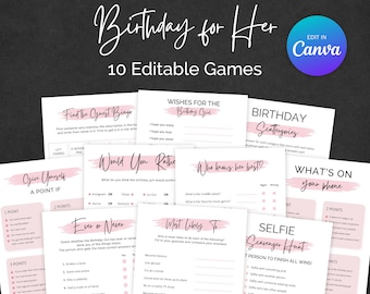 Birthday Games for Her Birthday Party Games for Women Bundle She Who knows the Birthday Girl Best Ever or Never Trivia Pink EDITABLE Instant