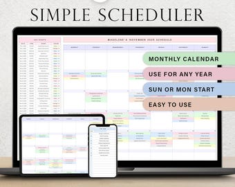 Simple Scheduler Monthly Spreadsheet Digital Calendar Template Daily Planner For Events Business Meeting Tracker Schedule Google Sheets