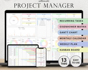 Feuille de calcul de gestion de projet Équipe Modèle de chef de projet Suivi des tâches Tableau Kanban Diagramme de Gantt Matrice Eisenhower Chronologie Feuilles Google