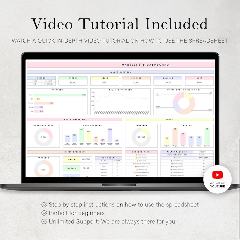 Life Planner Spreadsheet Budget Tracker Template Task To Do List Habit Productivity Goal Daily Planner Digital Calendar Google Sheets image 14