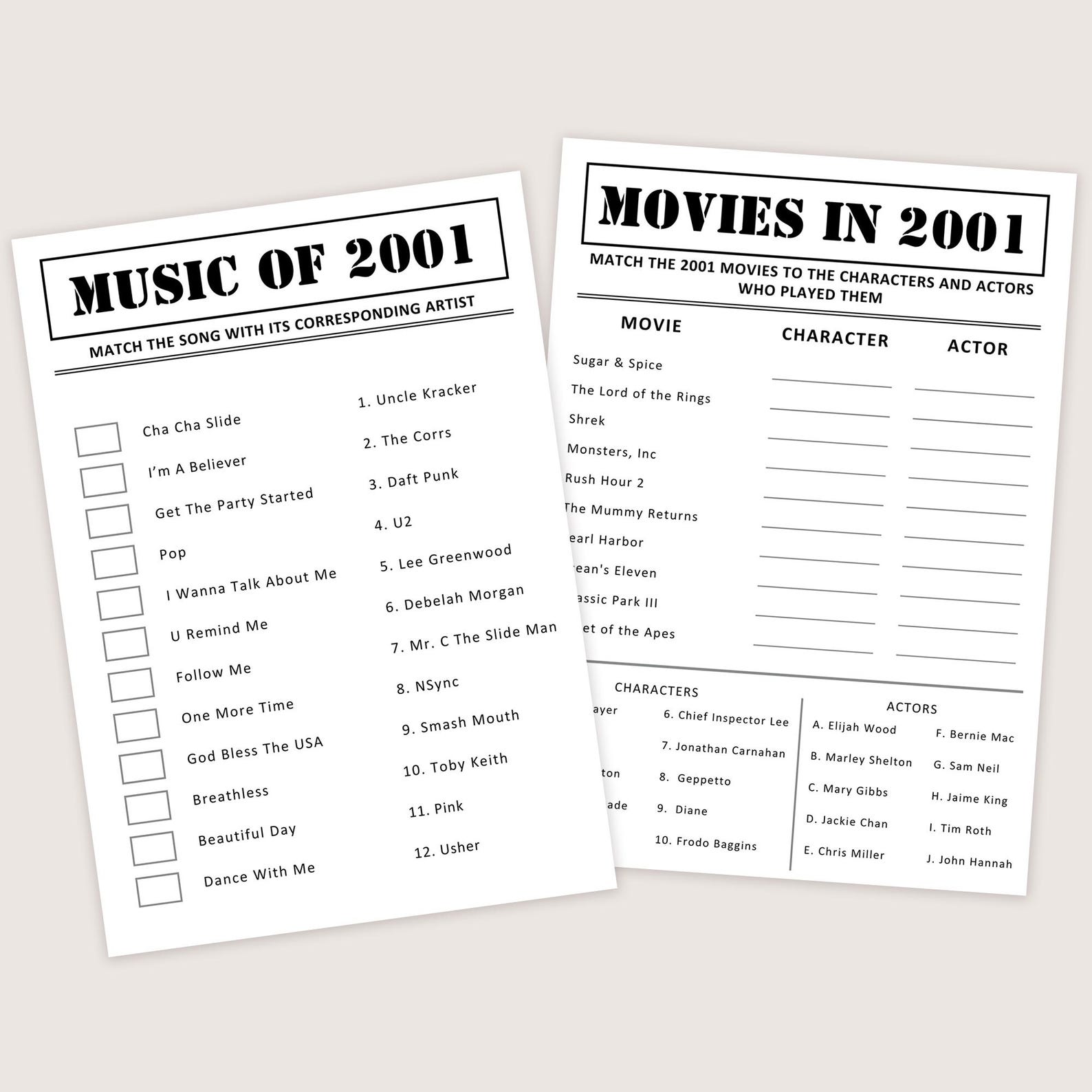 25th Birthday Games Bundle 25th Birthday Party Games 2001 Trivia Born ...