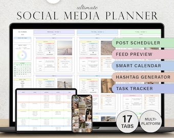 Planificador de redes sociales: Hoja de cálculo, calendario mensual de contenido, plantilla para influencers (TikTok, Instagram, YouTube, Facebook, Pinterest), Google Sheets